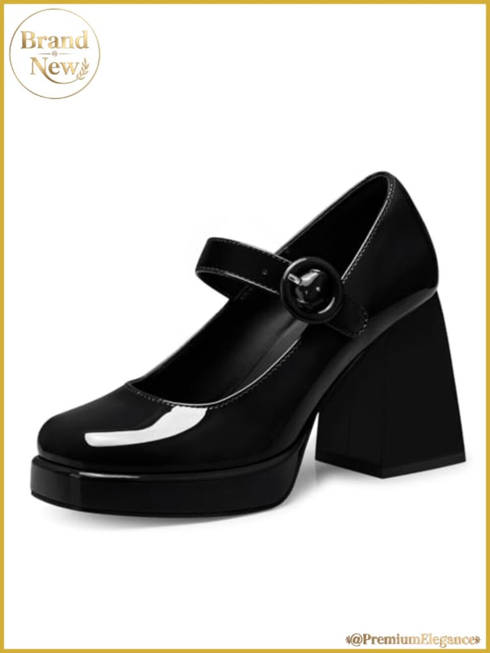 Mary Jane Pumps Block Heel Closed Round Toe Faux Leather